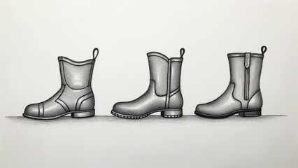 Three Stylish Boots A Detailed Monochrome Drawing