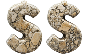 Two dollar sign symbols made of stone, transparent background