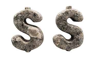 Naklejka premium Two dollar signs made of stone, with a transparent background 