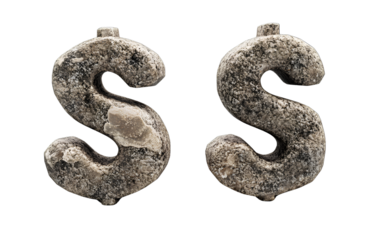 Two dollar signs made of stone, with a transparent background 
