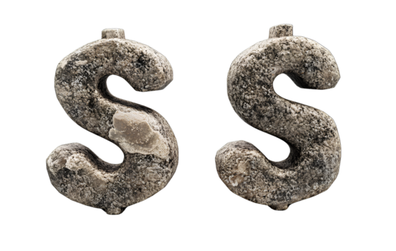 Two dollar signs made of stone, with a transparent background 