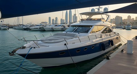 Fototapeta premium Luxury Yacht Docked In Marina Dubai