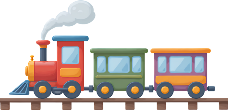 Cartoon Train Engine & Cars, Transparent Background