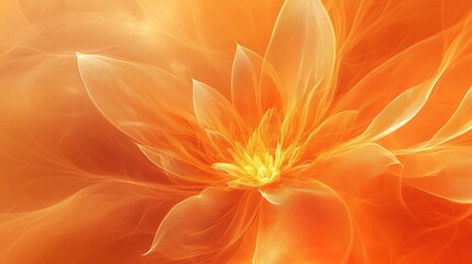 A vibrant orange radiates health, surrounded by abstract symbols of joy and mental well-being, evoking warmth and positivity.