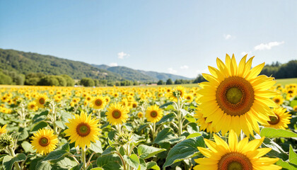 Fototapeta premium Vibrant sunflowers blooming in sunny field, symbol of joy