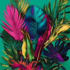 Vivid Tropical Foliage Abstraction Exotic Leaf Detail Contemporary Decorative Design Style Bright Tones