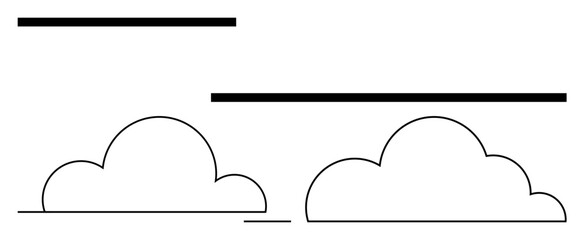 Two curved cloud outlines beneath bold horizontal lines of varying thickness. Ideal for weather, atmosphere, simplicity, balance, minimalism, environment, abstract flat simple metaphor