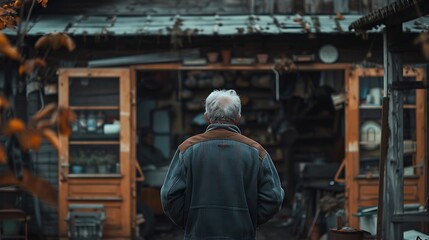 Thoughtful Grandfather in Casual Attire with Hands in Pockets