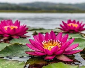 Water Lilies in Full Bloom on a Tranquil Pond Serene Aquatic Beauty Waterlily Flowers Serenity
