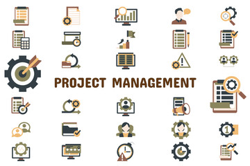 Project Management Flat Vector Illustration Icon Sticker Set Design Materials