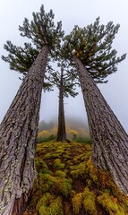 Whispers of Ancient Sentinels Towering Trees and Forested Mossy Floor in the Mystic Landscape