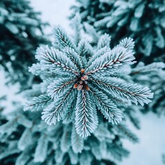 Winter Frost Encrusted Evergreen Branch Natural Beauty Season Cold Weather Botanical Wonderland Fine Details