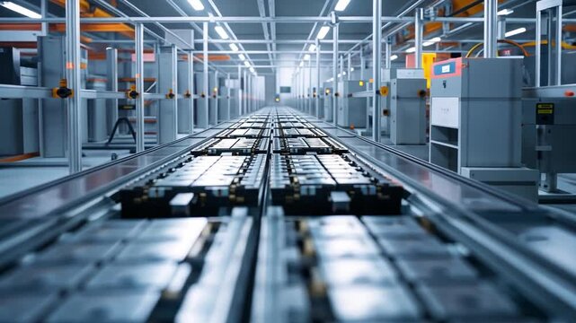 Inside a modern facility, the assembly line efficiently produces batteries for electric vehicles using advanced machinery and automated systems