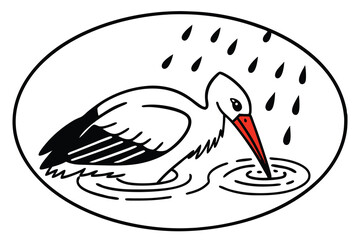 Stork flying with a baby boy in a cartoon style design