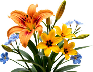 Lily & Blue Flower Bouquet, Transparent Background