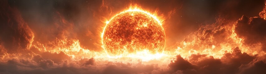 Fiery Sun Emerging from Inferno Clouds.