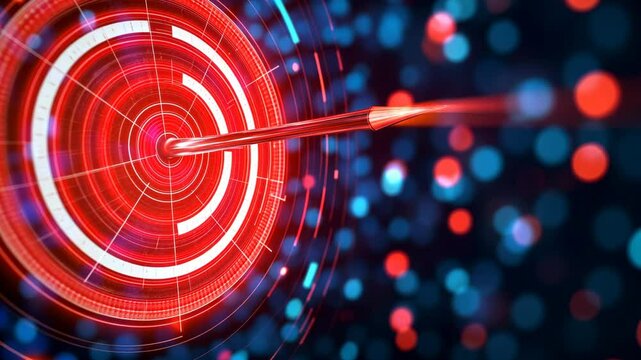 Vivid digital design showcasing a futuristic target with glowing circles and dynamic particles