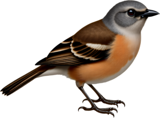 Orange-breasted bird, grey head. Transparent background..