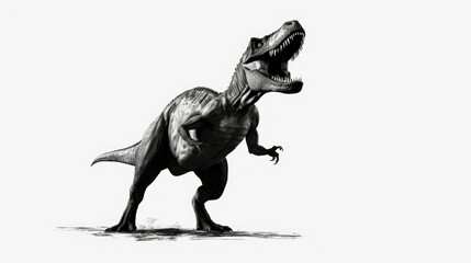 Fierce T-Rex Roaring in Black and White  background 