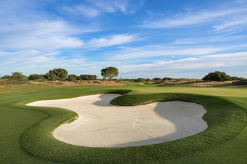 a golf course with a bunker made of sand