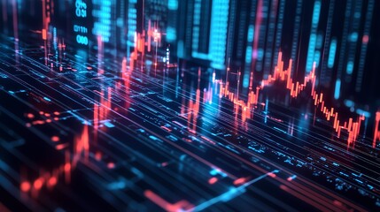 Stock Market Dynamics: A vibrant and dynamic visualization of stock market data, showcasing fluctuating financial trends and market movements.