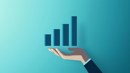 Ascending Graph: A conceptual image showing a hand holding a growing bar graph, symbolizing growth and success. The minimalist aesthetic creates a modern, data-driven feel.