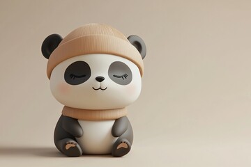 Naklejka premium Cute cartoon panda wearing a beanie and scarf.