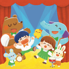 発表会を楽しむ子どもたちと動物