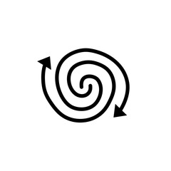 Spiral arrow.  Doodle spiral arrow, hand drawn spring arrow coil icon. Vector illustration