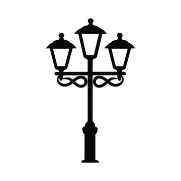 recommend clip art: Old Multiple light street lamp black outline icon background design