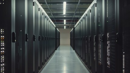Modern Data Center Corridor: A Glimpse into High-Tech Infrastructure