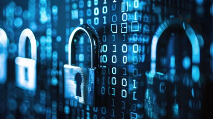 Secure Digital Locks Amidst a Background of Binary Code