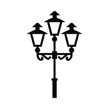 recommend clip art: Old Multiple light street lamp black outline icon background design