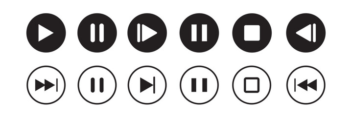 Media player button icons set. Pause, rewind, fast forward icon. Ui elements. Music player buttons. Video controls. Play