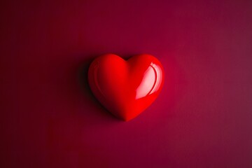 a vibrant red heart made of a glossy or reflective material