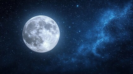 Obraz premium Bright Full Moon Illuminating A Starry Night Sky Over The Celestial Landscape