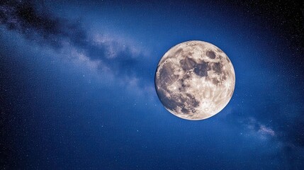Bright Full Moon Illuminating a Starry Night Sky with the Milky Way in the Background
