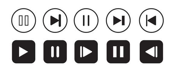 Set of play buttons icons. Play button. Video audio player. Vector illustration. video paused icon Flat symbol set outline. EPA 10
