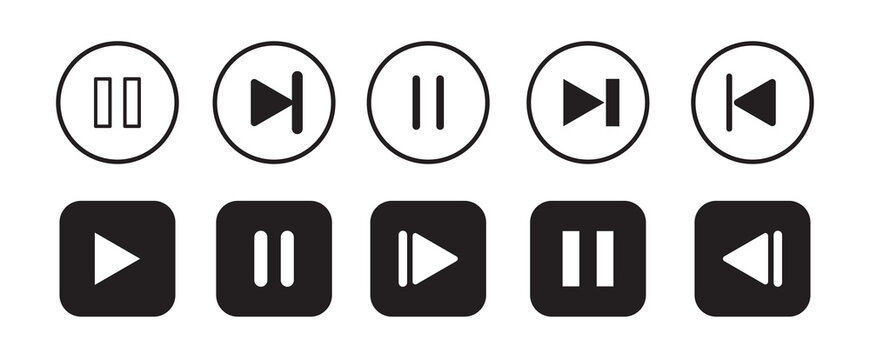 Set of play buttons icons. Play button. Video audio player. Vector illustration. video paused icon Flat symbol set outline. EPA 10