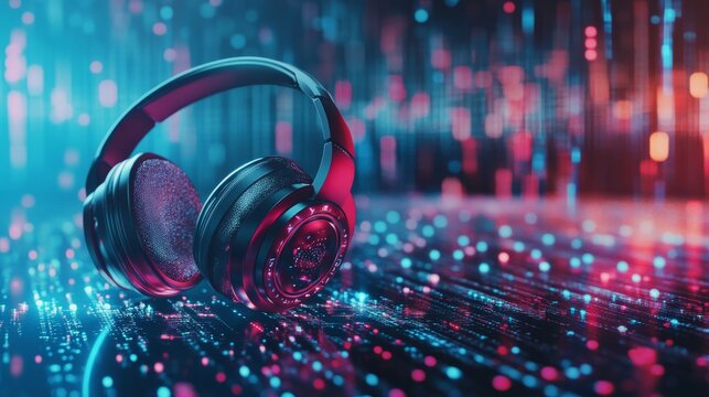 An AI powered music recommendation system, analyzing user preferences and listening habits in real-time to suggest personalized playlists and music tracks, glowing music interface