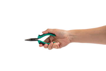 Pliers in hand isolated on the transparent background