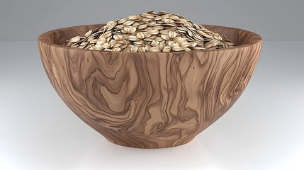 Textured Wooden Bowl Filled With Rolled Oats on a Neutral Background