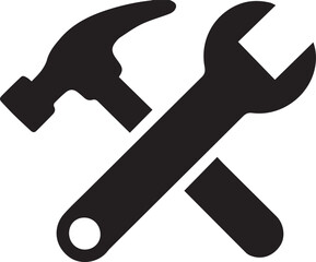 Hammer and Wrench Icon Vector. Flat black symbol on white background.