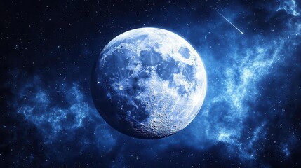 Obraz premium Full Moon Illuminating a Starry Night Sky with Cosmic Beauty in the Background