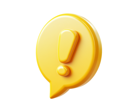 3D realistic exclamation mark in a yellow speech bubble icon