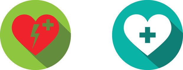 Obraz premium Long shadow with Contrasting Heart Icons Healthy vs. Unhealthy Heart Representation.