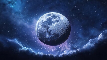 Obraz premium Captivating Night Sky with a Luminous Moon Surrounded by a Sea of Twinkling Stars