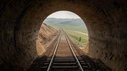 Fototapeta premium Dramatic shot of an old brick lined tunnel winding through a scenic countryside road creating an atmospheric and captivating passageway for and discovery