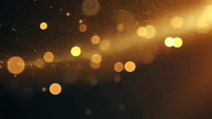 abstract background elegance gold bokeh light with gold dust sparkle gently floating in dark background, dreamy luxury mysterious 