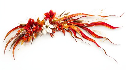 Vibrant Floral Arrangement Featuring Red and Orange Flowers with White Accents on a White Background